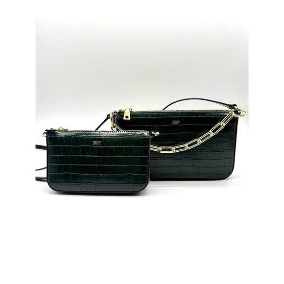 DKNY Lexi textured double shoulder crossbody bag - GREEN - Picture 3 of 10